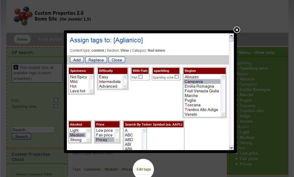 Custom Properties Frontend Tagging